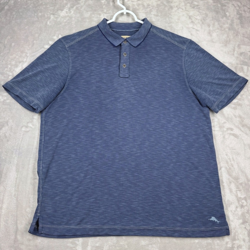 TOMMY BAHAMA Coastal Crest IslandZone Polo Shirt Mens XL Blue Modal Blend Marlin
